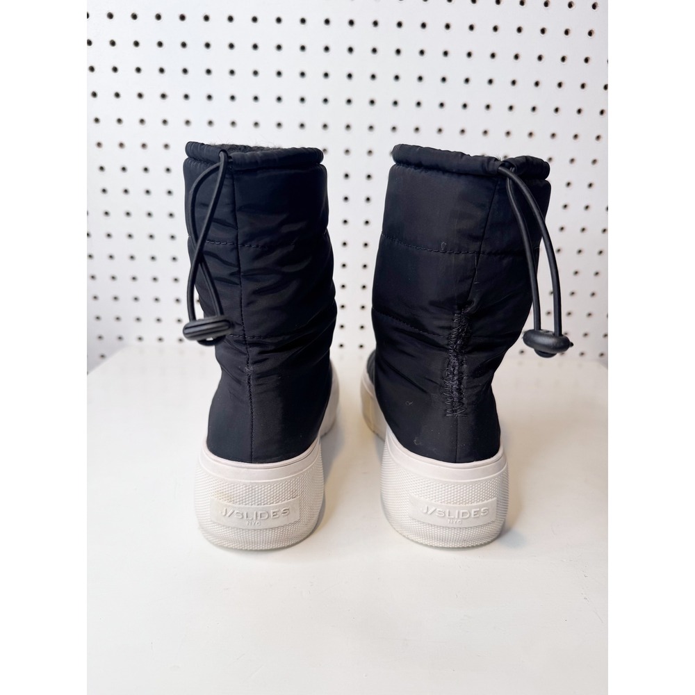 J Slides | Black Quilted Puffer Winter Snow Platform Boots, Faux Fur Lined 7.5 - Picture 2 of 8